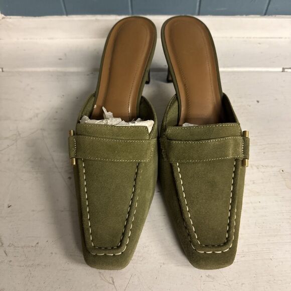 Women's Sz 8 Vintage LifeStride Lucinda‎ Olive Green Suede Leather Mules Heels L - Picture 3 of 8